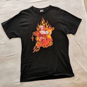 Fruit of the Loom Black Tee with Red & Orange Sexy Devil Nurse Graphic